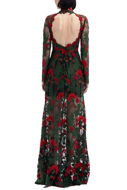 MARBLED CARNATION GUIPURE GOWN
