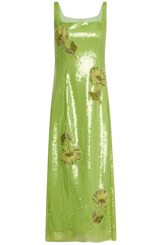 MARYLIN CRYSTAL FLOWER SEQUINED MIDI DRESS