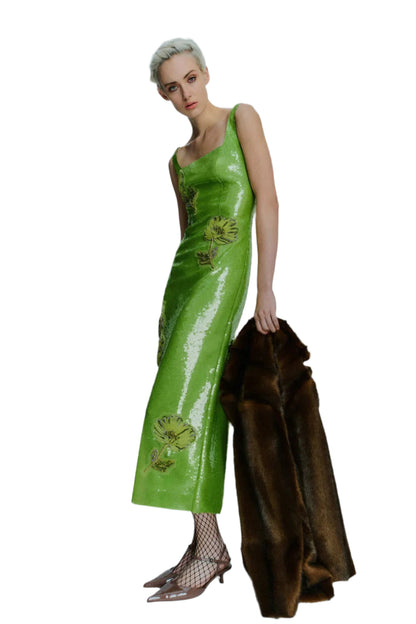 MARYLIN CRYSTAL FLOWER SEQUINED MIDI DRESS