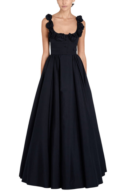 MAXI POPELINE DRESS WITH ROSES