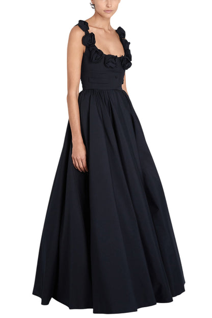 MAXI POPELINE DRESS WITH ROSES