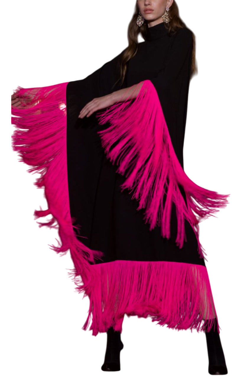 MAYA DRESS IN BROWN WITH FUCHSIA TASSELS
