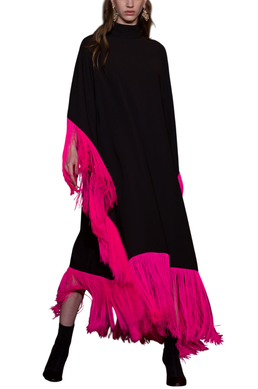 MAYA DRESS IN BROWN WITH FUCHSIA TASSELS