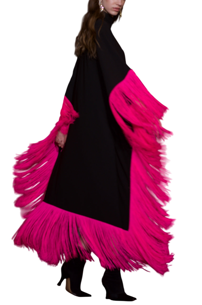 MAYA DRESS IN BROWN WITH FUCHSIA TASSELS