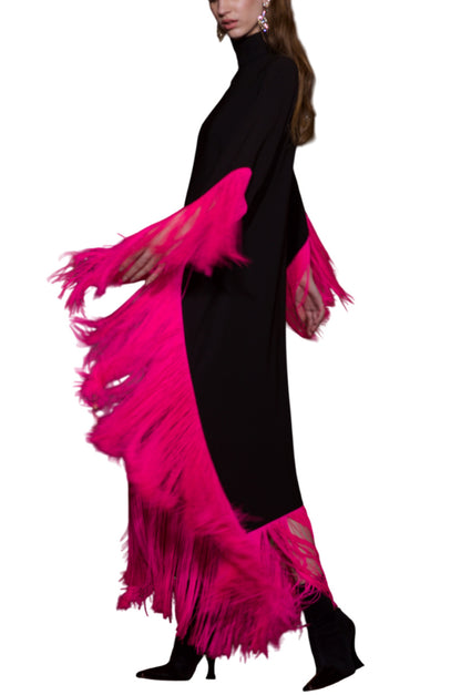 MAYA DRESS IN BROWN WITH FUCHSIA TASSELS