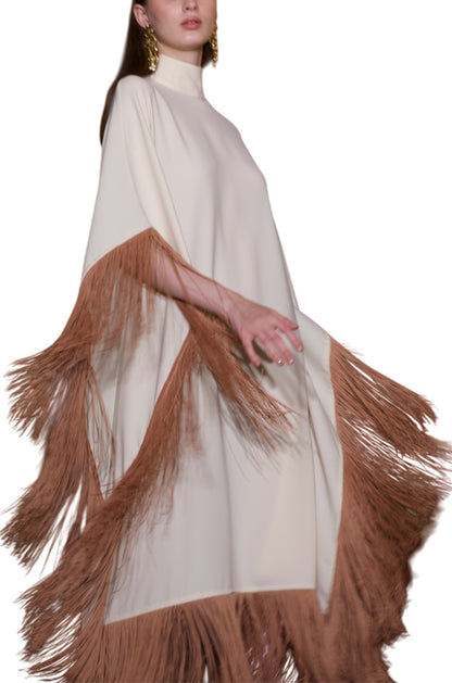 MAYA DRESS IN CREAM WITH BROWN TASSELS