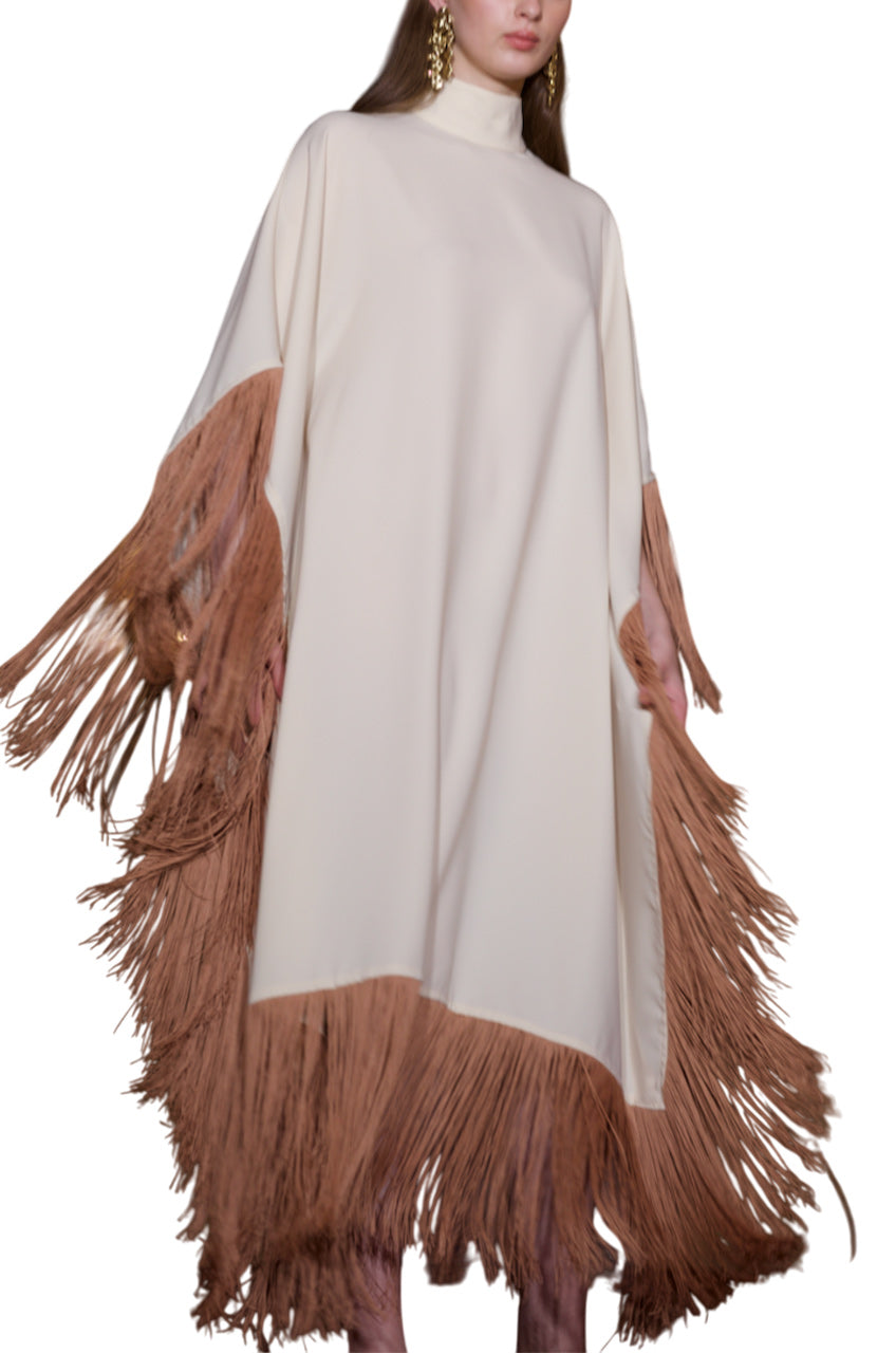 MAYA DRESS IN CREAM WITH BROWN TASSELS