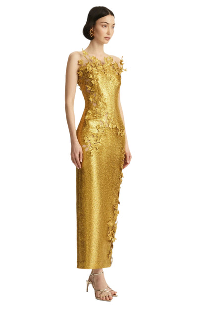 METALLIC CHERRY BLOSSOM EMBROIDERED GOWN