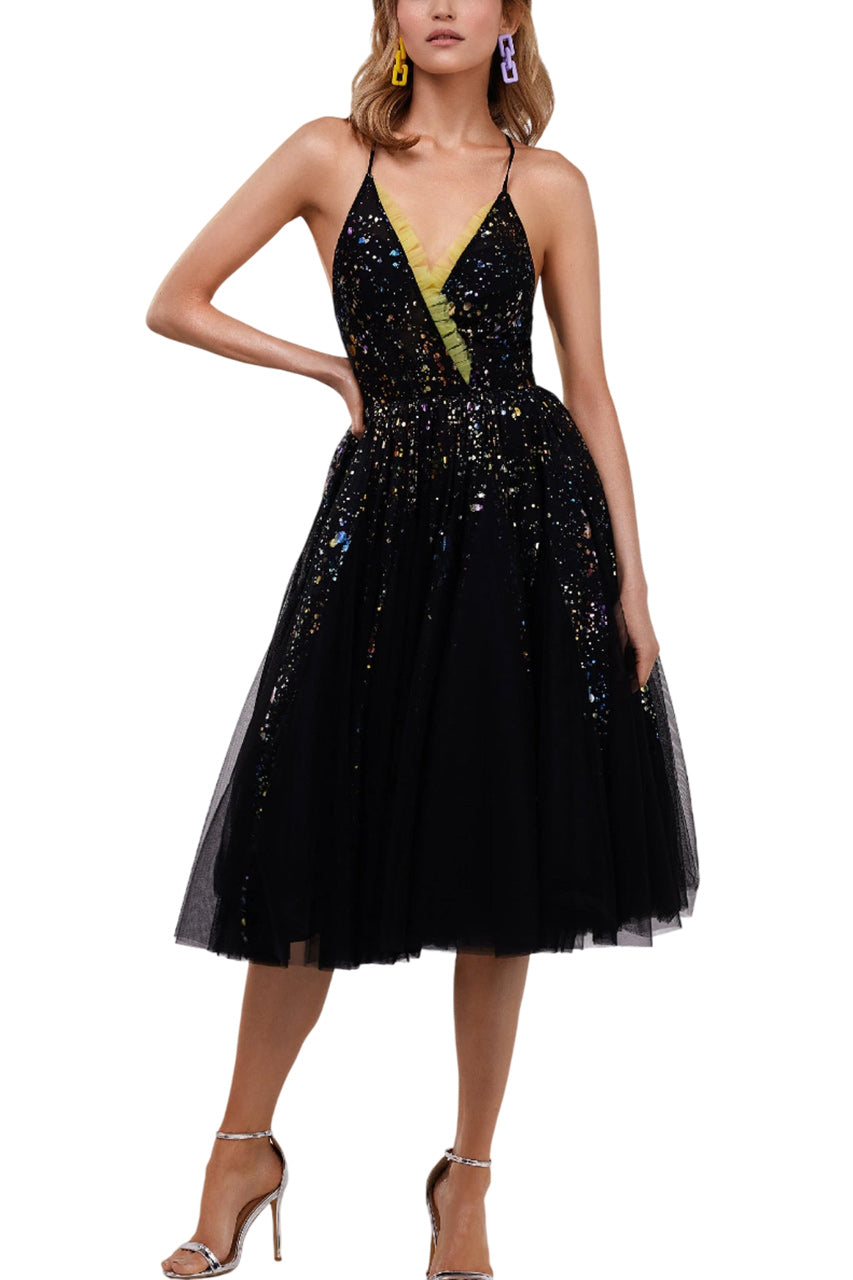 MIDI DRESS WITH TULLE FRILL DETAIL