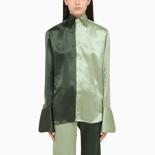 Green silk colour-block shirt