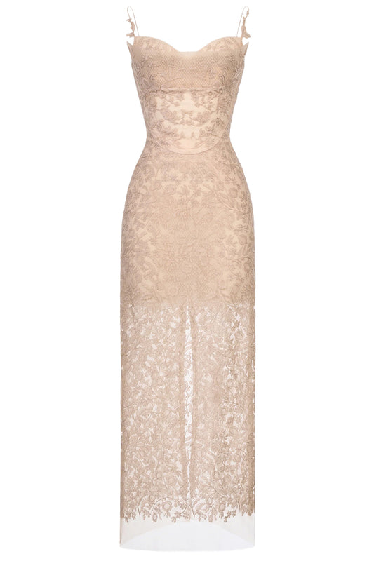 NUDE LACE MIDI DRESS