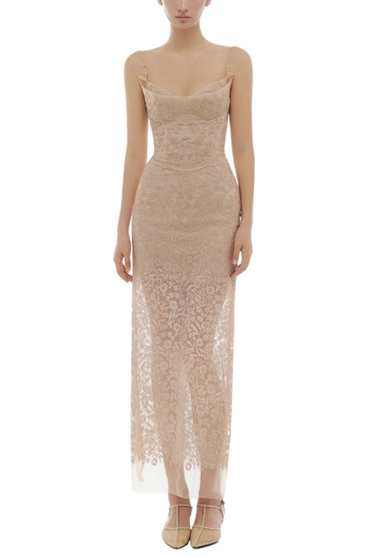 NUDE LACE MIDI DRESS
