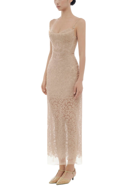 NUDE LACE MIDI DRESS