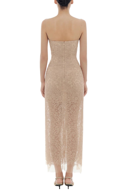 NUDE LACE MIDI DRESS