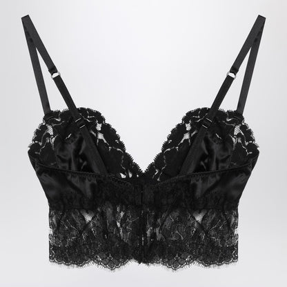 Black Bralette Top In Silk Satin And Lace