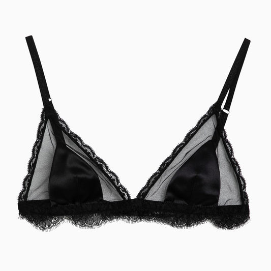 Black silk satin and lace bra