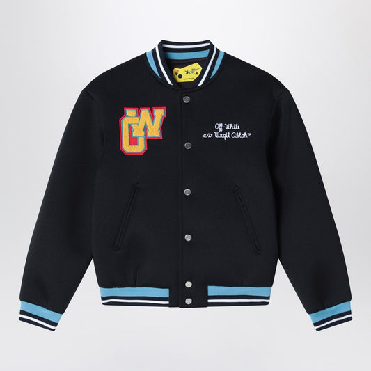 Black bomber jacket with logo embroidery