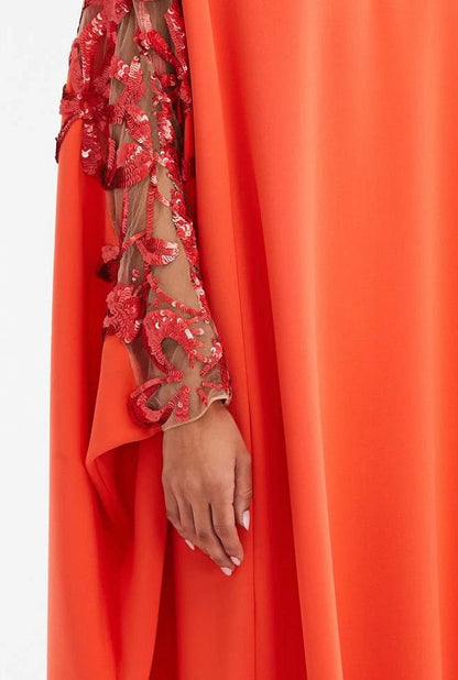 SEQUIN EMBROIDERED ILLUSION NECK & SLEEVE CAFTAN