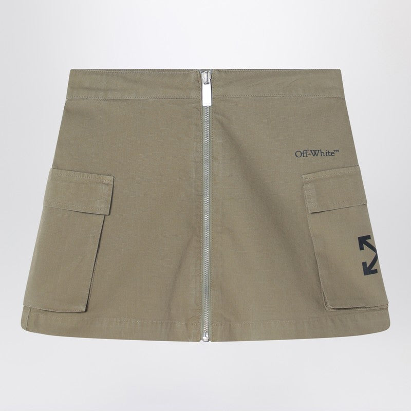 Khaki Cotton Zip Skirt