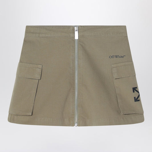 Khaki Cotton Zip Skirt