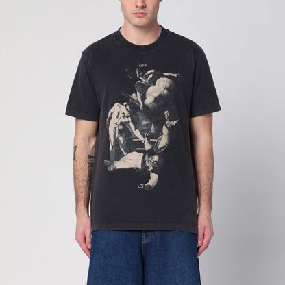 Black Washed T-shirt With Logo Print