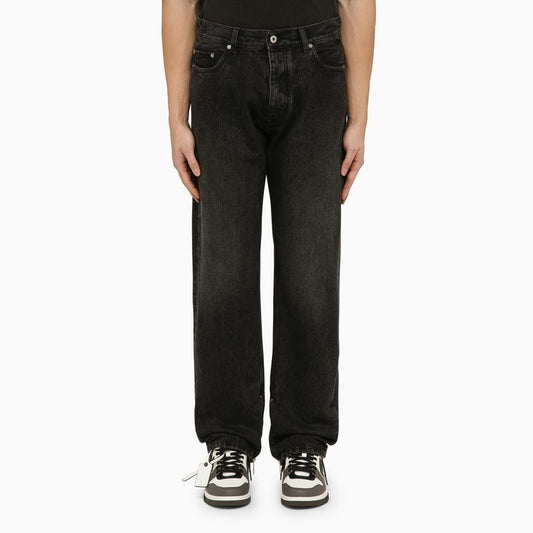 Black jeans with logo patch