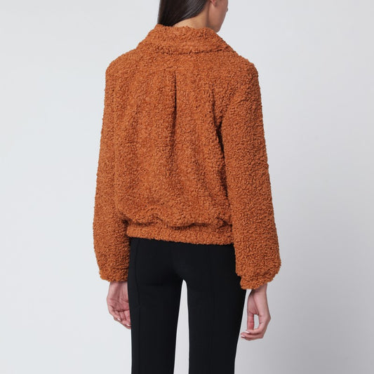 Pumpkin-coloured faux fur bomber jacket