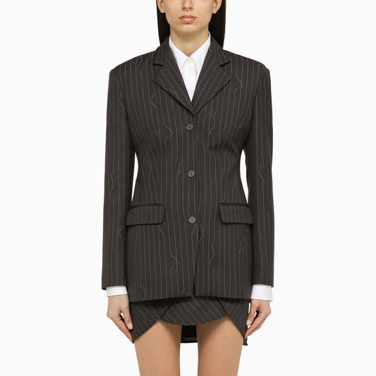 Grey single-breasted pinstripe jacket in wool blend