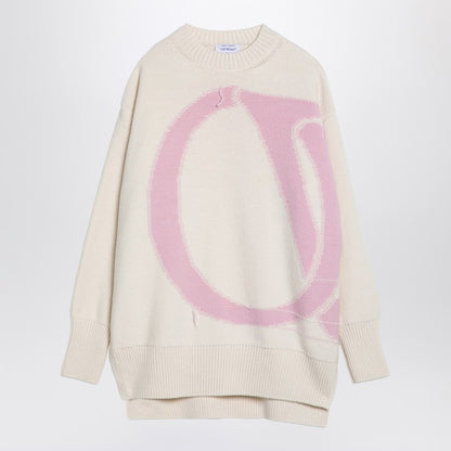 Cream/Pink Over Sweater In Wool