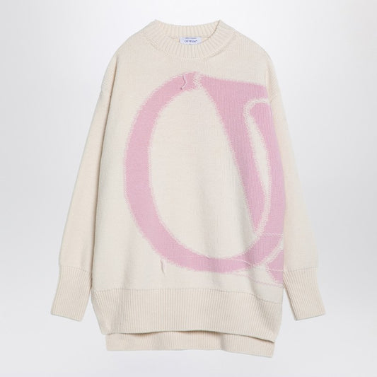 Cream/Pink Over Sweater In Wool