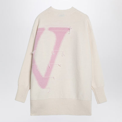 Cream/Pink Over Sweater In Wool