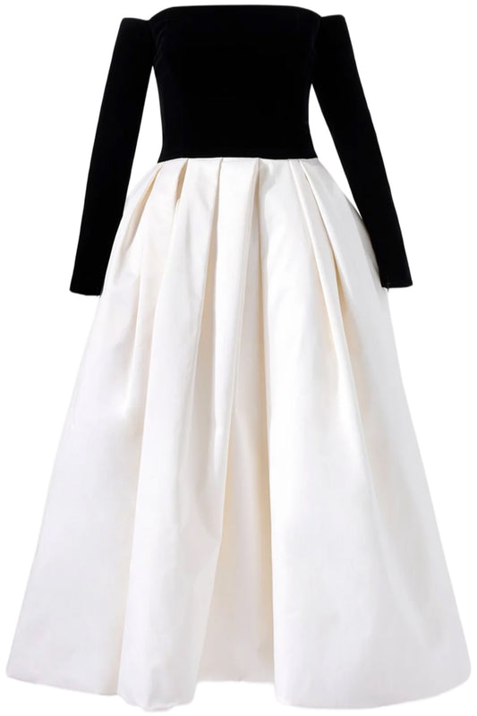 OFF-THE-SHOULDER COMBO MIDI DRESS
