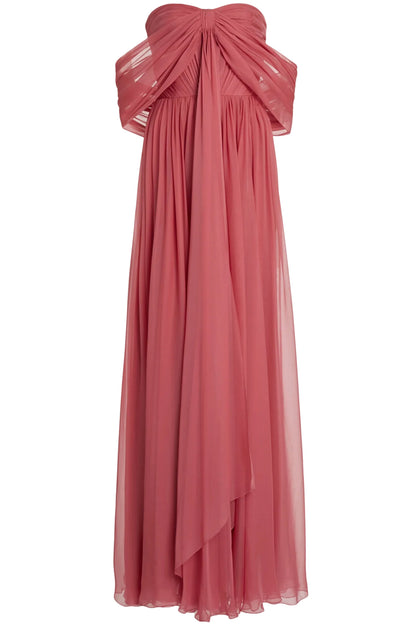 OFF-THE-SHOULDER SILK CHIFFON MAXI DRESS