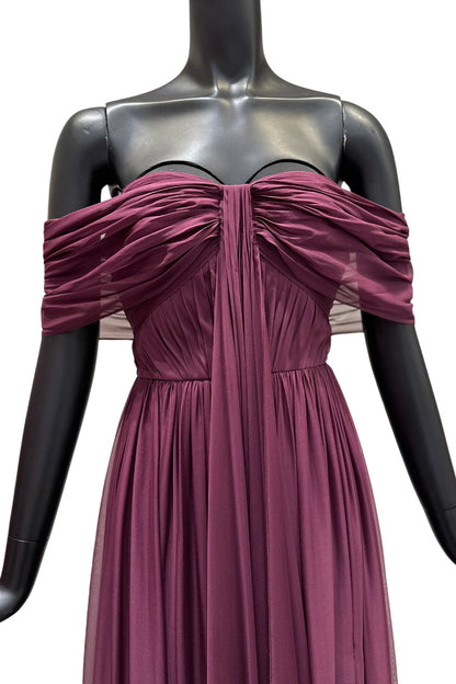OFF-THE-SHOULDER SILK CHIFFON MAXI DRESS