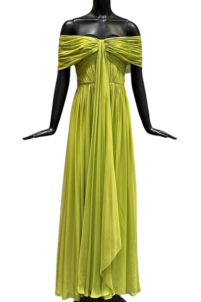 OFF-THE-SHOULDER SILK CHIFFON MAXI DRESS