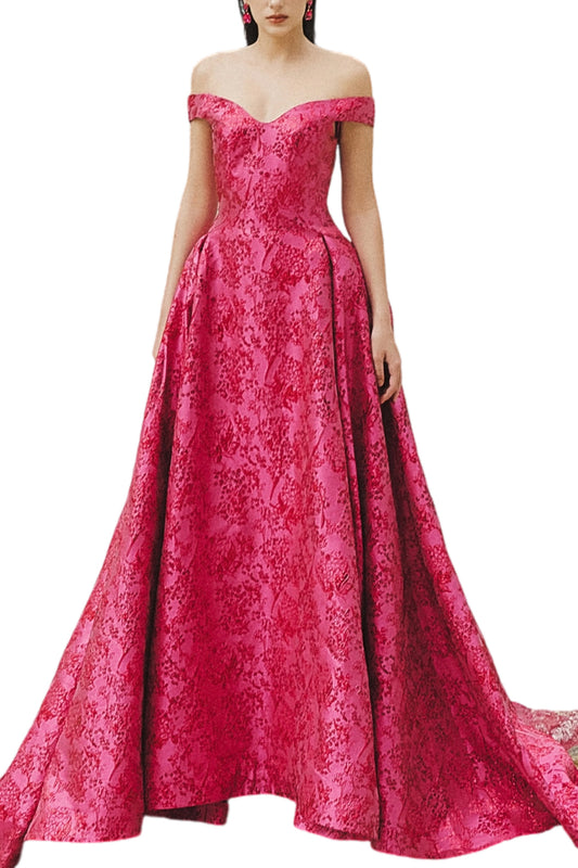 OFF SHOULDER FLORAL PATTERN FULL DRESS