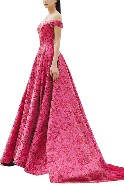 OFF SHOULDER FLORAL PATTERN FULL DRESS