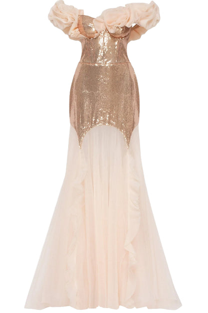 OFF SHOULDER SEQUIN GOWN
