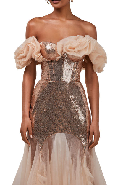 OFF SHOULDER SEQUIN GOWN