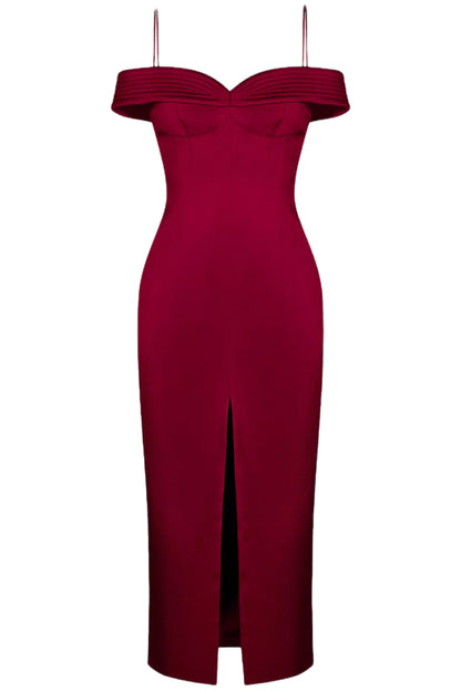OFF SHOULDER SLEEVELESS MIDI DRESS