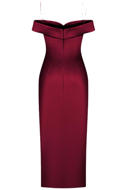 OFF SHOULDER SLEEVELESS MIDI DRESS