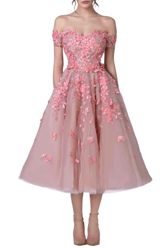 OFF SHOULDER TULLE MIDI