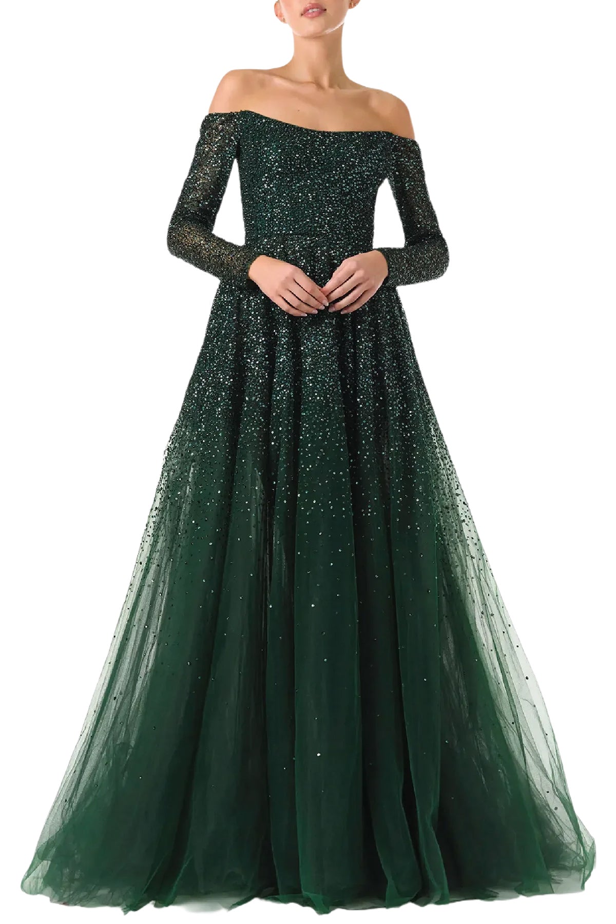 OFF THE SHOULD EREMBROIDERED BALL GOWN