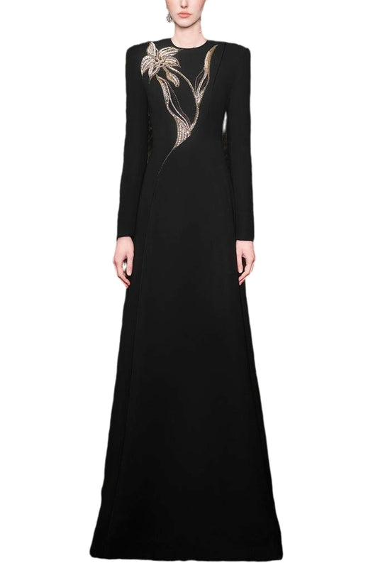 ORCHID CRYSTAL-EMBELLISHED FLOOR LENGTH DRESS