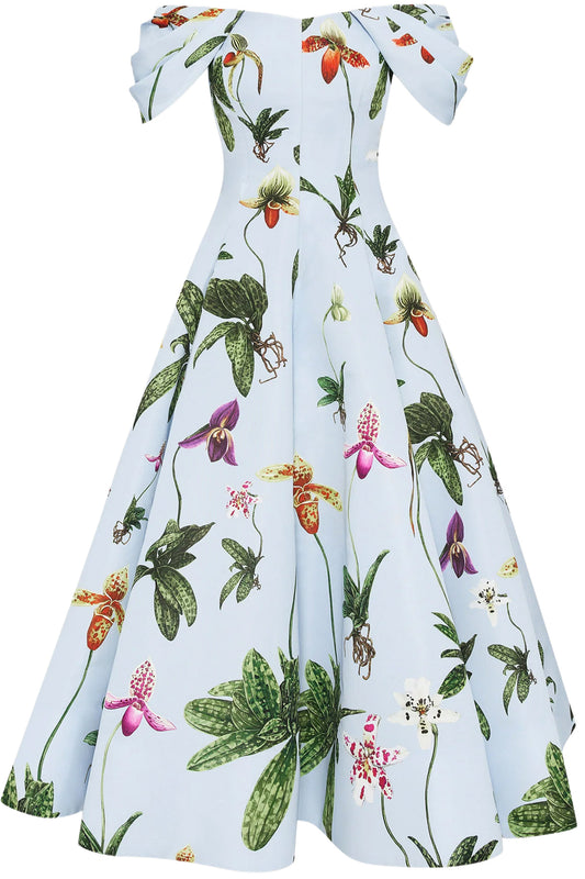 ORCHID OFF SHOULDER FAILLE GOWN