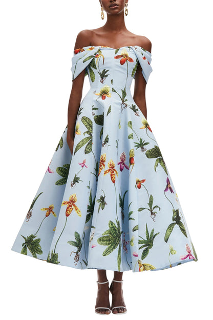 ORCHID OFF SHOULDER FAILLE GOWN
