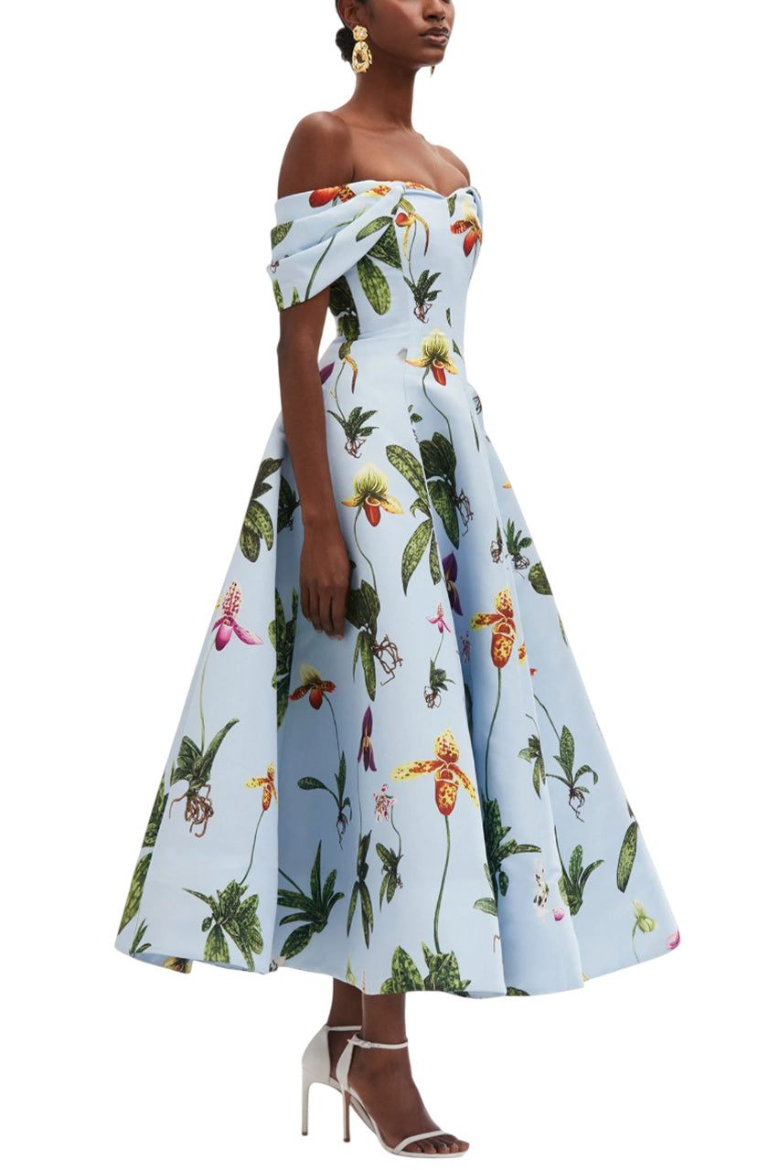 ORCHID OFF SHOULDER FAILLE GOWN
