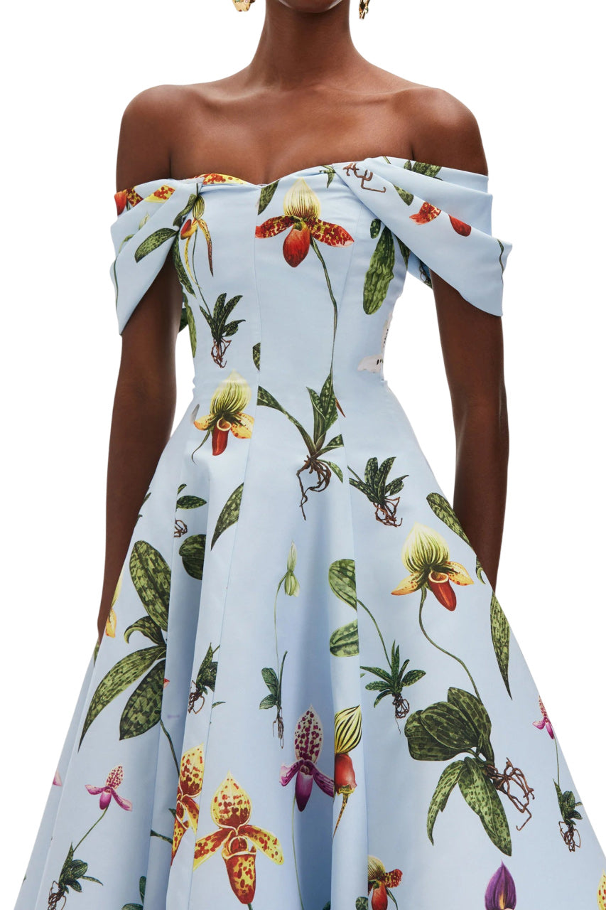 ORCHID OFF SHOULDER FAILLE GOWN