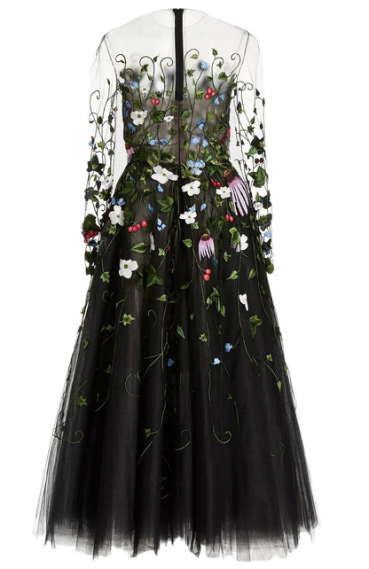 FLORAL THREADWORK MIDI DRESS
