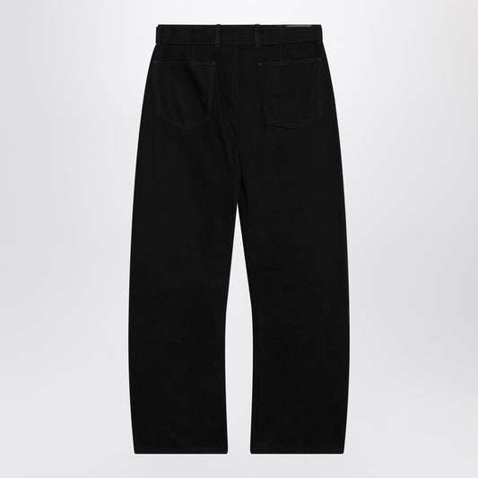 Black cotton trousers with belt